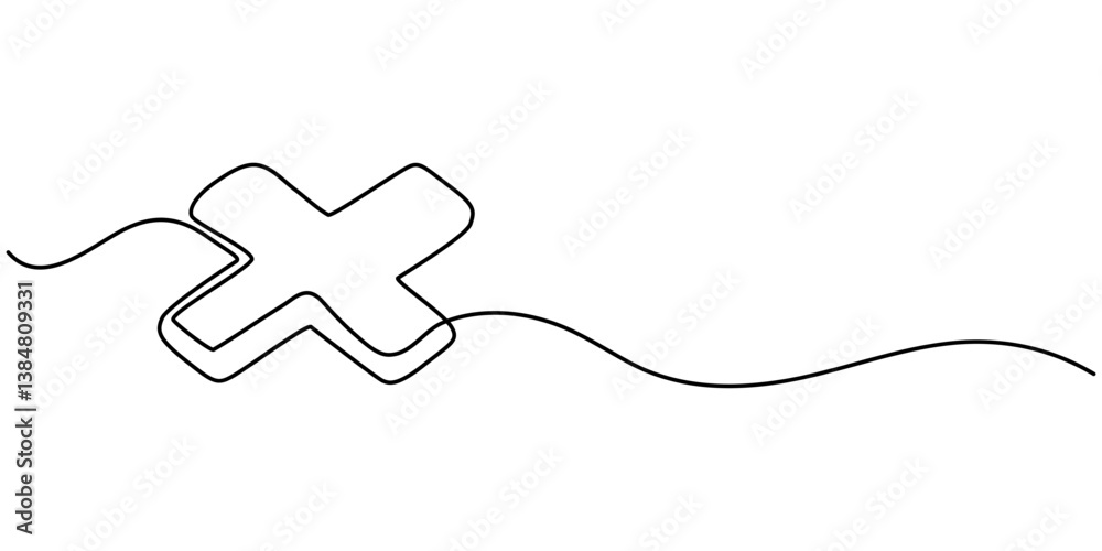 Obraz premium Cross Continuous Line Draw Long line cross icon. X. Continuous line. Vector single line drawing of a file with cross symbol. Continuous line cross icon in color. Christianity Religion. 