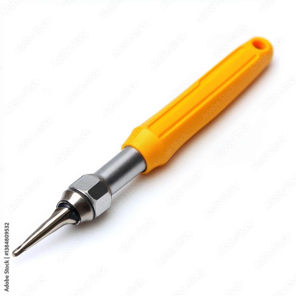 Close-up of a yellow-handled precision instrument, possibly a specialized tool for crafts or mechanics. Close-up of a yellow-handled precision instrument, possibly a specialized tool for crafts or mechanics.