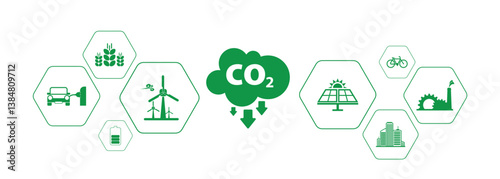 reducing CO2 emissions to stop climate change. green energy background	