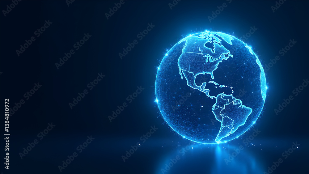 Futuristic Digital Earth Globe with Glowing Blue Network Connections – Global Technology Concept for Internet, Big Data, AI, Blockchain, Cybersecurity, Communication, Innovation and Virtual World Futuristic Digital Earth Globe with Glowing Blue Network Connections – Global Technology Concept for Internet, Big Data, AI, Blockchain, Cybersecurity, Communication, Innovation and Virtual World
