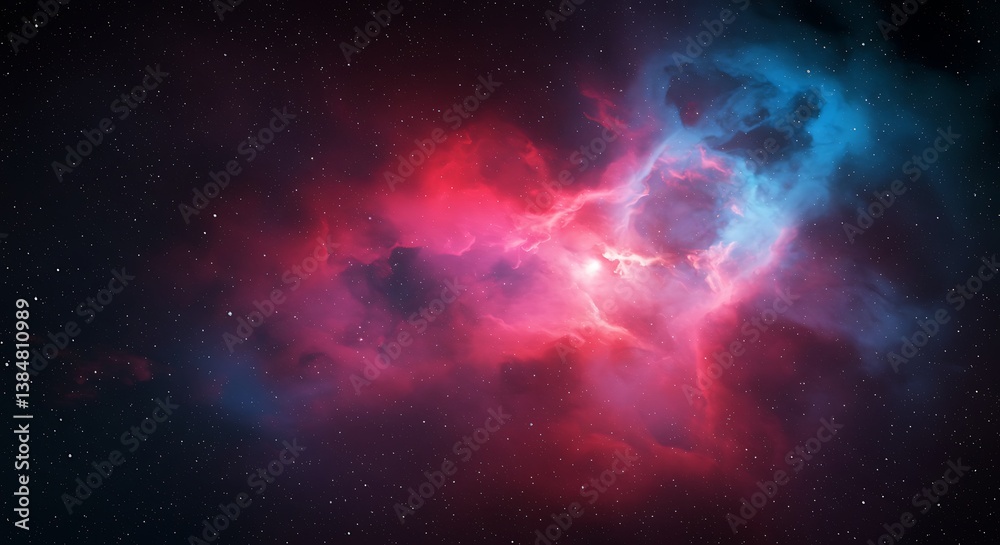 Fototapeta premium Crimson & Azure Nebula AI Generated
