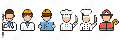 Professional occupation icon set in a row – Great for workforce-related content, hiring campaigns, or career development visuals.