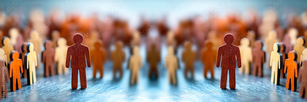 A modern HR concept banner illustrating the intersection of human resources and AI in talent strategy. The design includes abstract icons of people, diverse team members