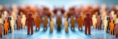 Obraz na płótnie A modern HR concept banner illustrating the intersection of human resources and AI in talent strategy. The design includes abstract icons of people, diverse team members w salonie