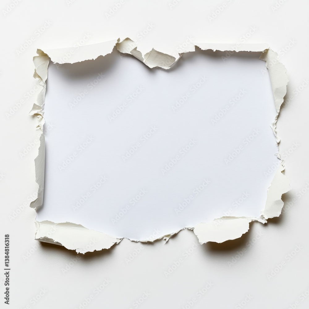 Obraz premium Torn paper with a rectangular hole revealing a white background.