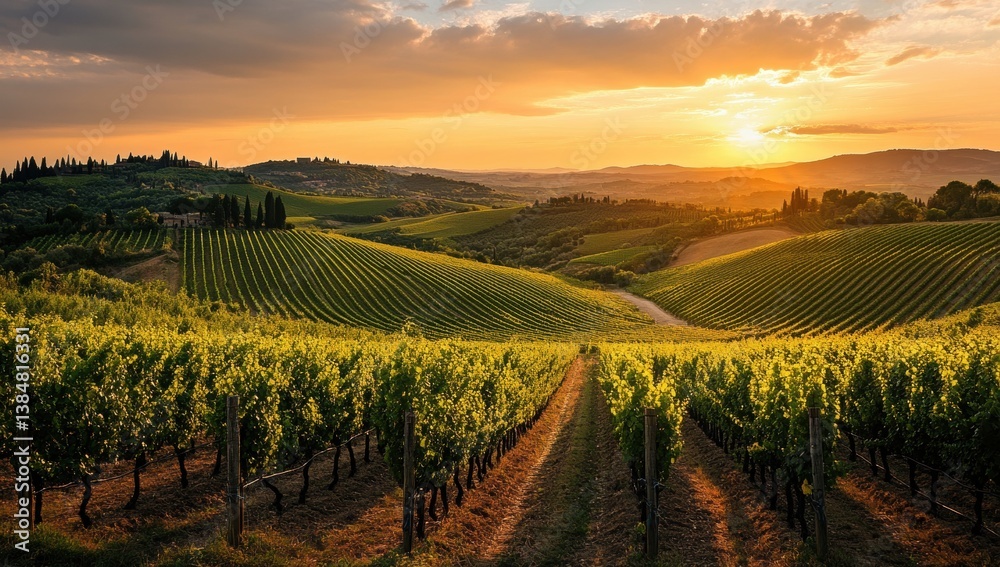 Naklejka premium Tuscan Vineyard Sunset