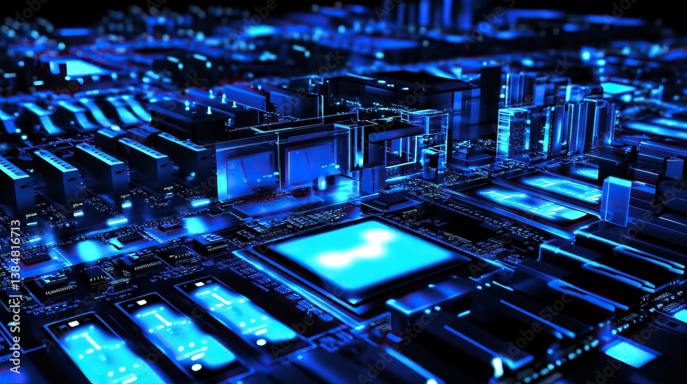 Fototapeta premium Futuristic Circuit Board Cityscape