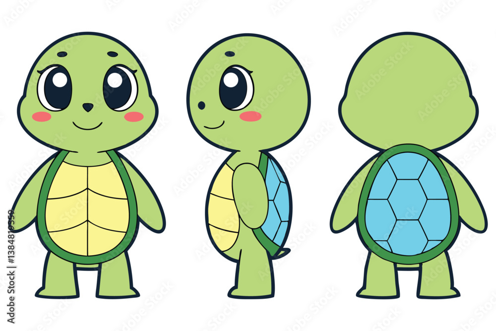 Obraz premium Adorable Light Green Turtle Character Design with Big Eyes on White Background