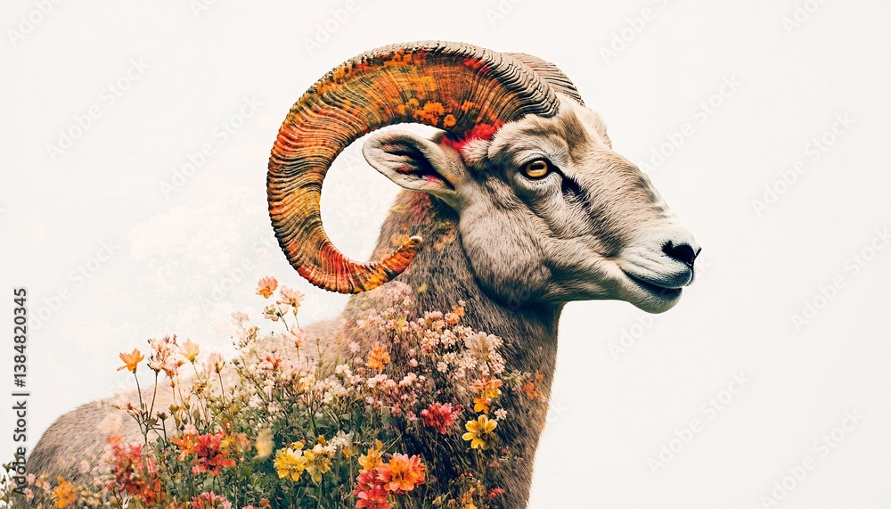 Obraz premium Double Exposure Portrait Blending Wildflower Meadow and Serene Landscape Capturing the Harmony of Wildlife and Nature