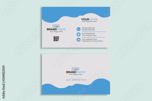 Modern Wave Business Card Design with Blue Minimalist Layout | Creative Corporate Business Card Template for Branding and Identity | Professional Digital Business Card Design
