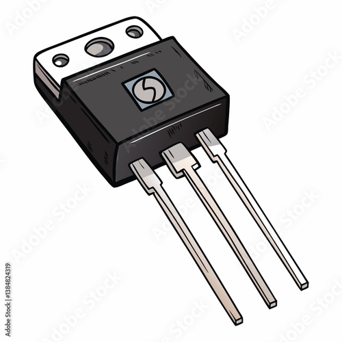 Create a bold vector illustration of a silicon transistor, emphasizing its internal structure with strong, graphic lines and vibrant colors.