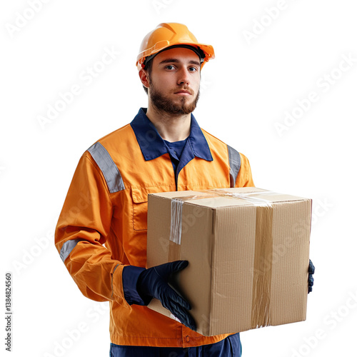 Delivery man holding package.