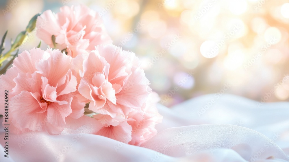 A delicate pink carnation bouquet for Mother's Day, symbolizing love and gratitude in a serene setting A delicate pink carnation bouquet for Mother's Day, symbolizing love and gratitude in a serene setting