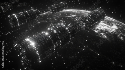 Fototapeta Naklejka Na Ścianę i Meble -  Futuristic space stations orbiting Earth