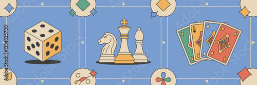 Board game and tabletop icon set on blue background – Great for gaming apps, blogs, or strategy game branding