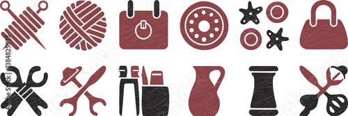 Rustic handmade hobby icons sheet on white background
