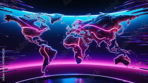 Highly Detailed 3D Render of a Futuristic City with Neon Lights