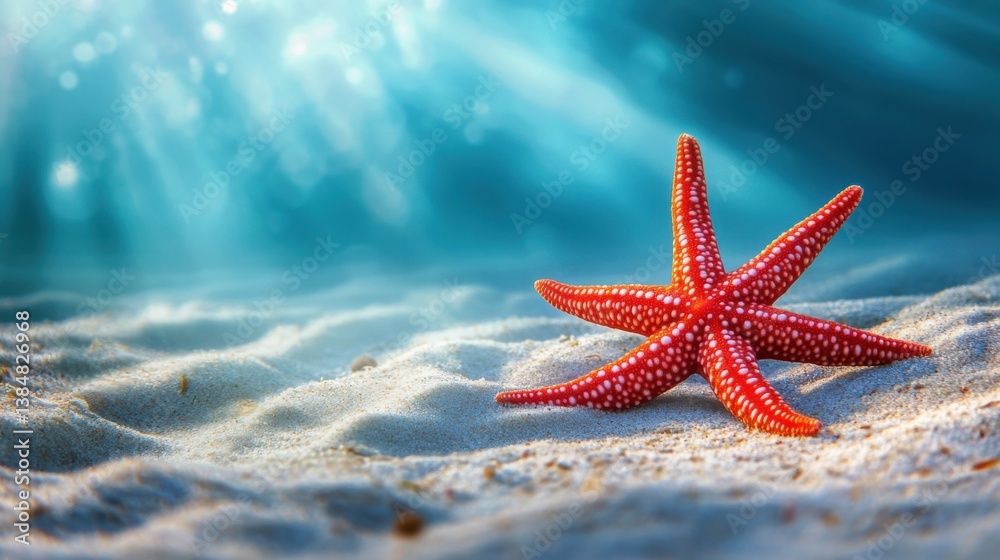 Underwater Background with a bright red starfish Underwater Background with a bright red starfish