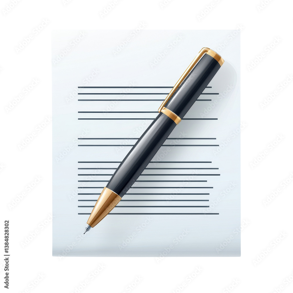 A sleek and stylish ballpoint pen resting on a crisp lined document suggesting a professional office setting and the tools of productive work A sleek and stylish ballpoint pen resting on a crisp lined document suggesting a professional office setting and the tools of productive work
