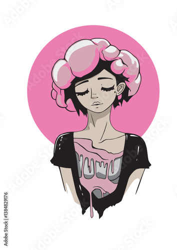 Illustration of a bubblegum girl