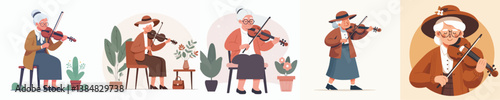 vector collection of grandmothers playing the violin