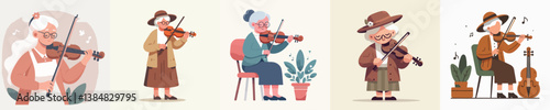 vector collection of grandmothers playing the violin