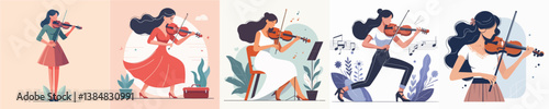 vector collection of women playing the violin