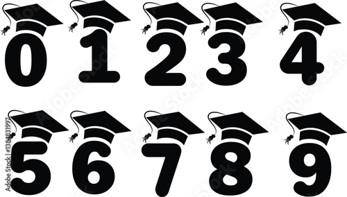 Numbers 0–9 with Graduation Cap Vector Illustration

Fun and educational vector illustration of numbers 0 to 9, each decorated with a graduation cap (mortarboard).