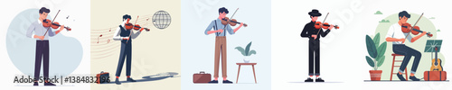 collection of vectors of young men playing the violin