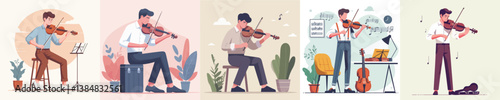 collection of vectors of young men playing the violin