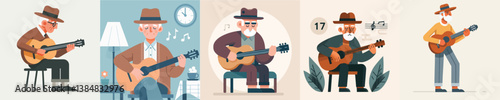 collection of vectors of grandfather playing guitar