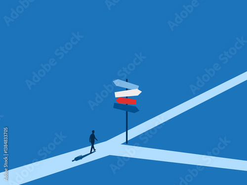 team of businessmen walking at multiple street signs at a confusing intersection