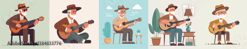 collection of vectors of grandfather playing guitar