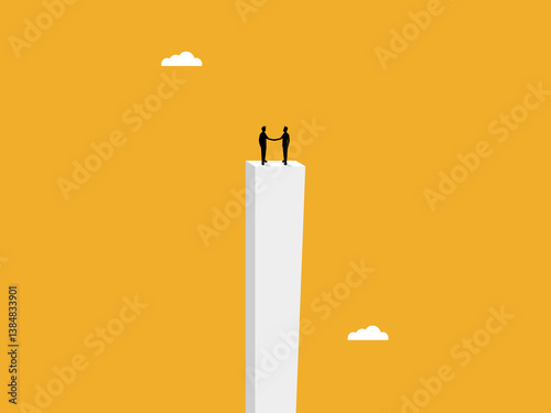 Merge, two businessmen shaking hands and agree on the tallest building