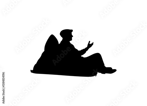 An old man is sitting in a bean bag armchair vector.	
