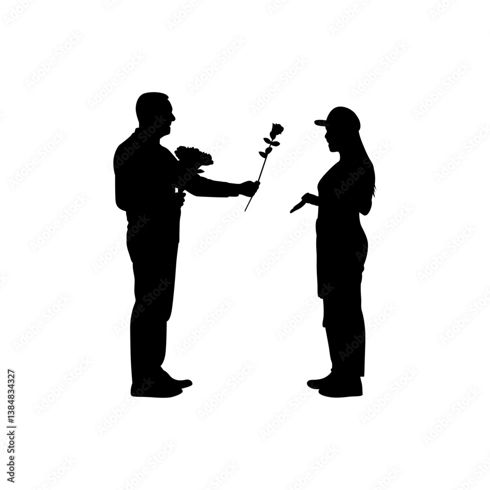 An old man giving a rose to a girl vector. An old man giving a rose to a girl vector.