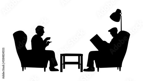 An old woman and an old man sitting in an armchair vector