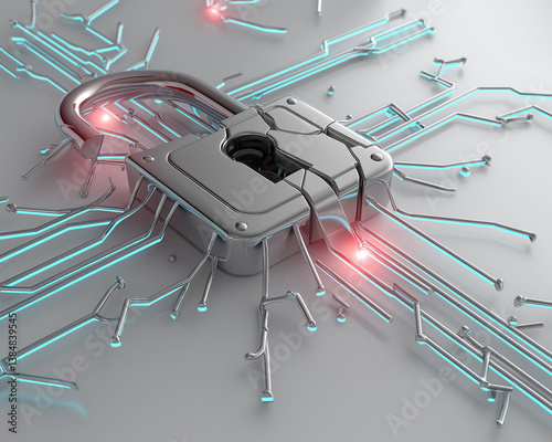 Brute force attack breach. Password malware. Security threat. Hacking risk. Cyber firewall. Visual representation of brute force cracking in cybersecurity.