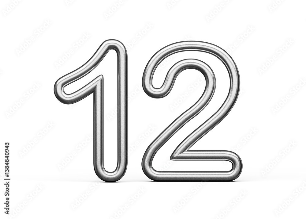 Number Twelve 12 Made Of Silver Metallic White Background 3D Illustration Number Twelve 12 Made Of Silver Metallic White Background 3D Illustration