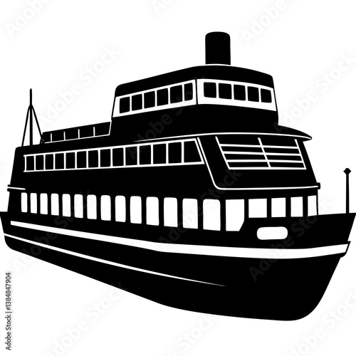 A vector silhouette of a ferry boat