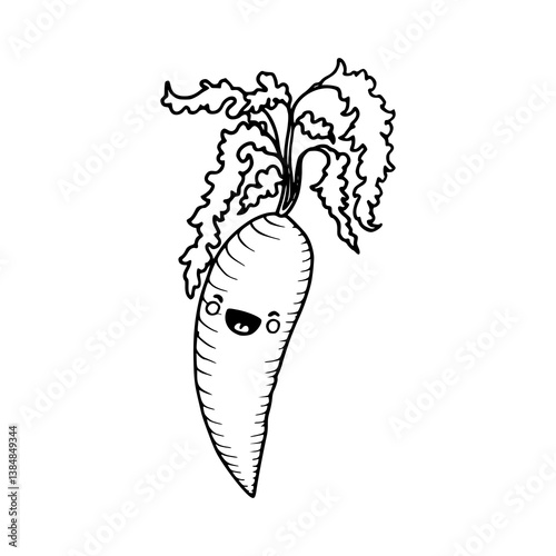 cute kawaii carrot with face outline vector