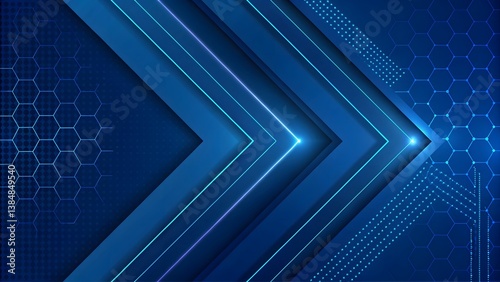 Digital Abstract Design Featuring Blue Geometric Patterns and Light Effects