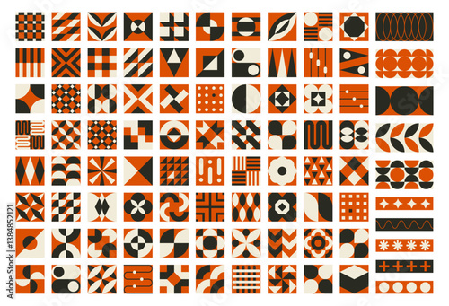 set, collection of abstract bauhaus geometric pattern shapes, vector trendy modern elements  design 