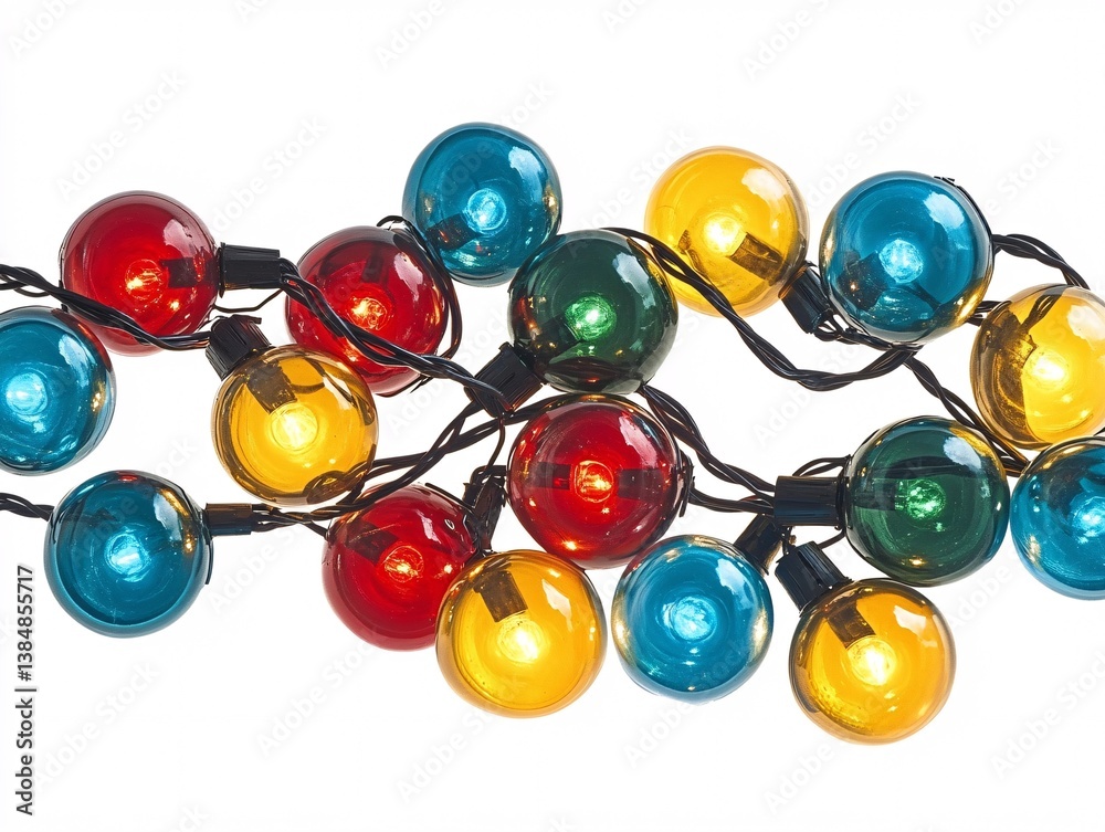 colorful christmas lights isolated on white
