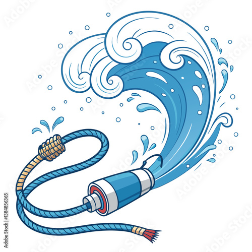Create a bold, vector illustration of a swirling, dynamic water whip, emphasizing powerful, abstract strokes with an 'M' subtly incorporated within the design.