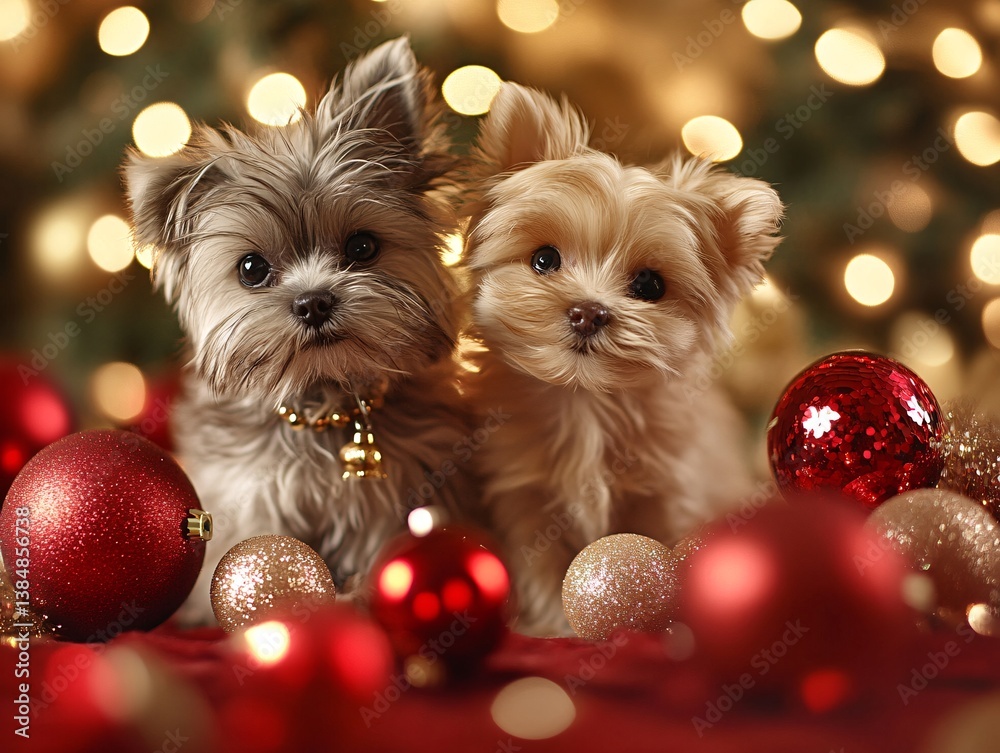yorkshire terrier dog with christmas decorations