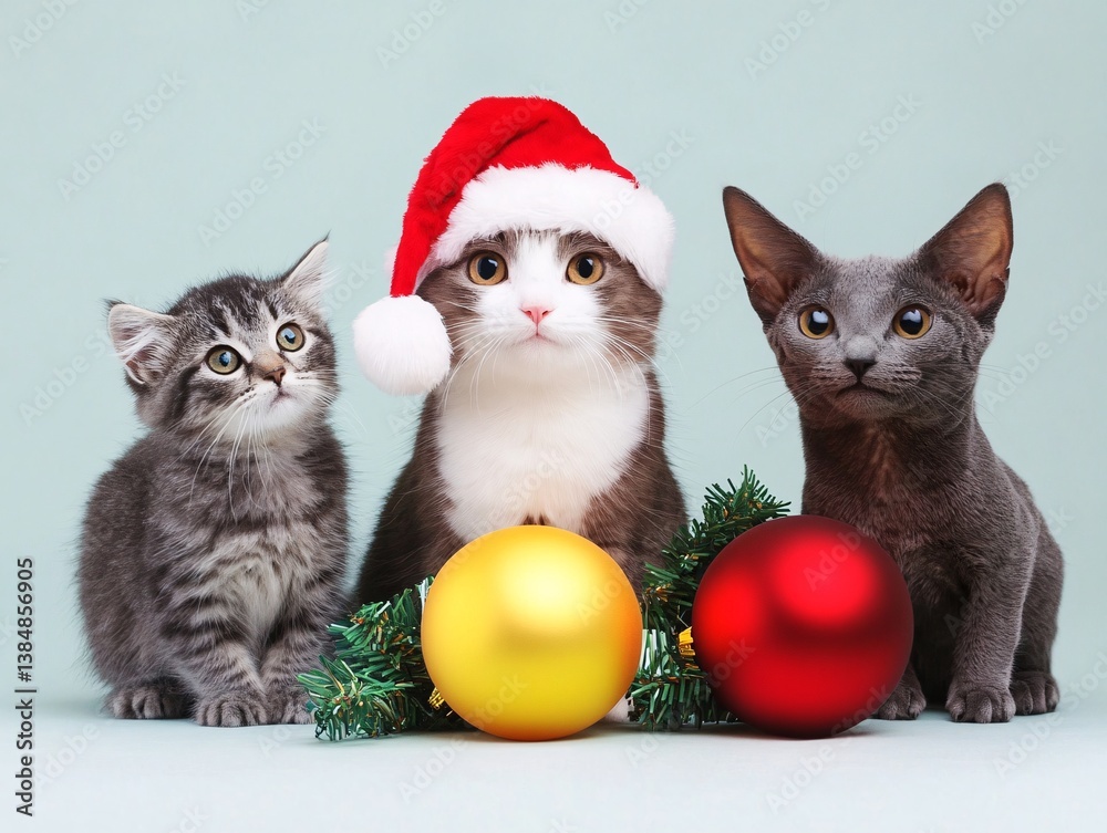 kitten and christmas balls
