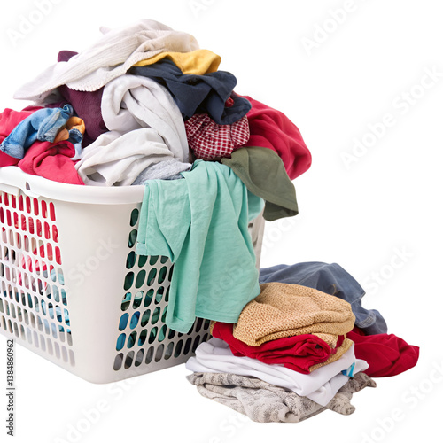 Overflowing laundry basket isolated on transparent background