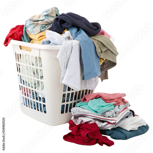 Overflowing laundry basket isolated on transparent background