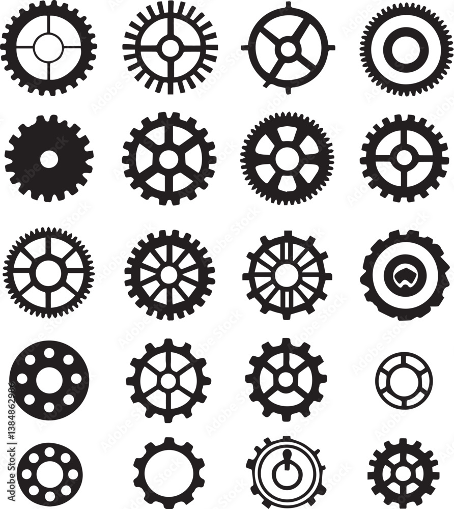 Set of gears and cogwheels in a vector illustration representing machinery, technology, and industrial design Set of gears and cogwheels in a vector illustration representing machinery, technology, and industrial design